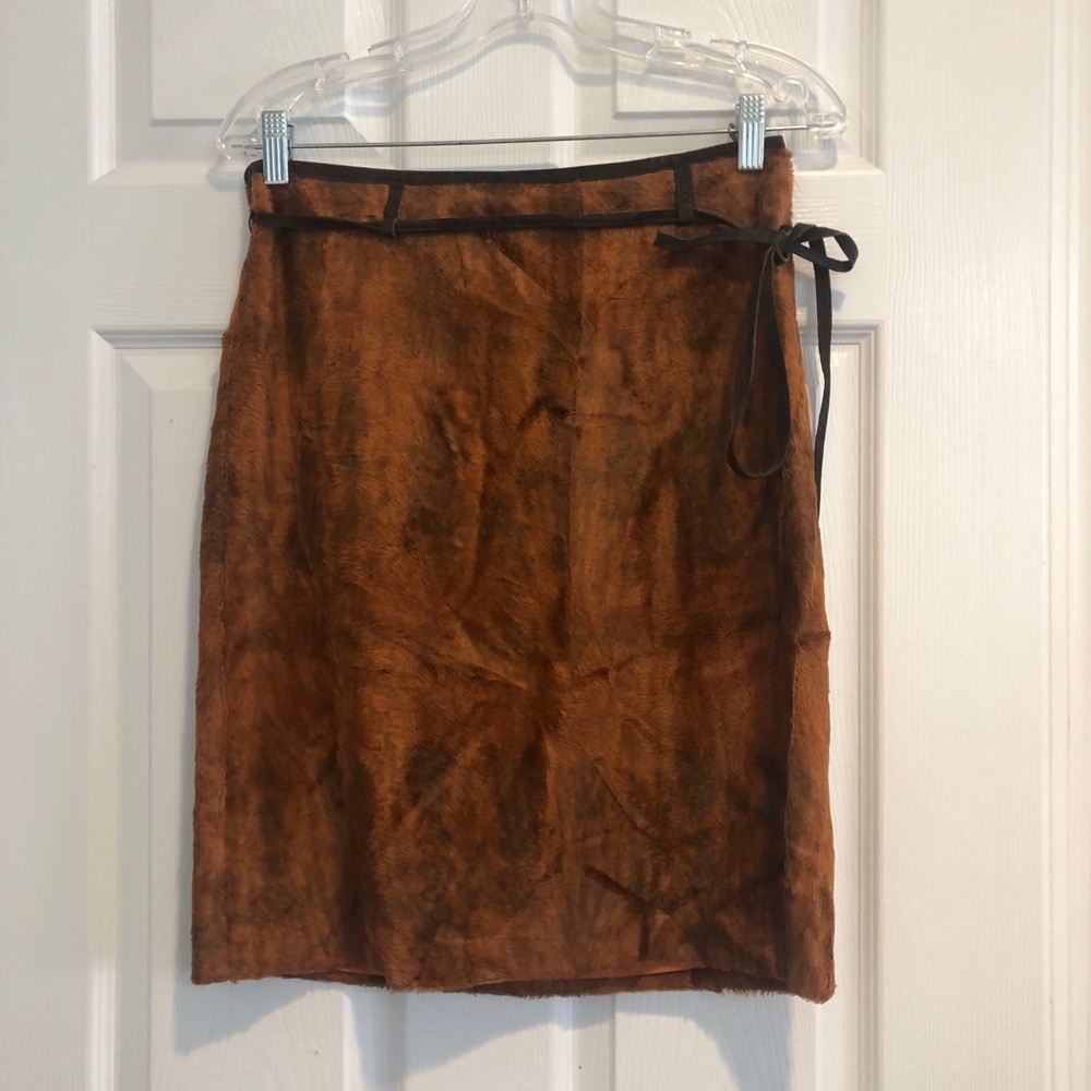 Laundry By Shelli Segal Brown Faux-Fur Pencil Skirt with Side Tie
